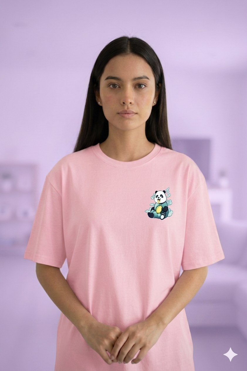 Aindri couture Oversize Panda print T-shirt Pink colour