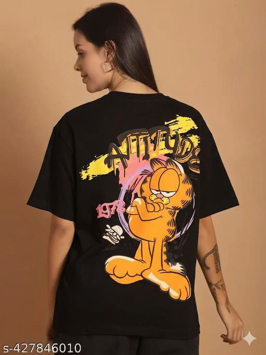 Aindri couture Oversized T-shirt Garfild Print Black Colour
