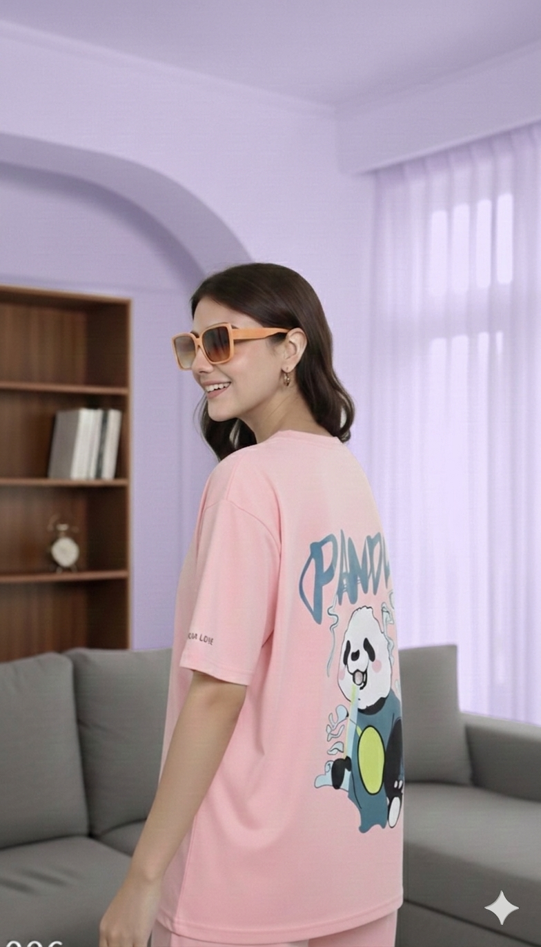 Aindri couture Oversize Panda print T-shirt Pink colour