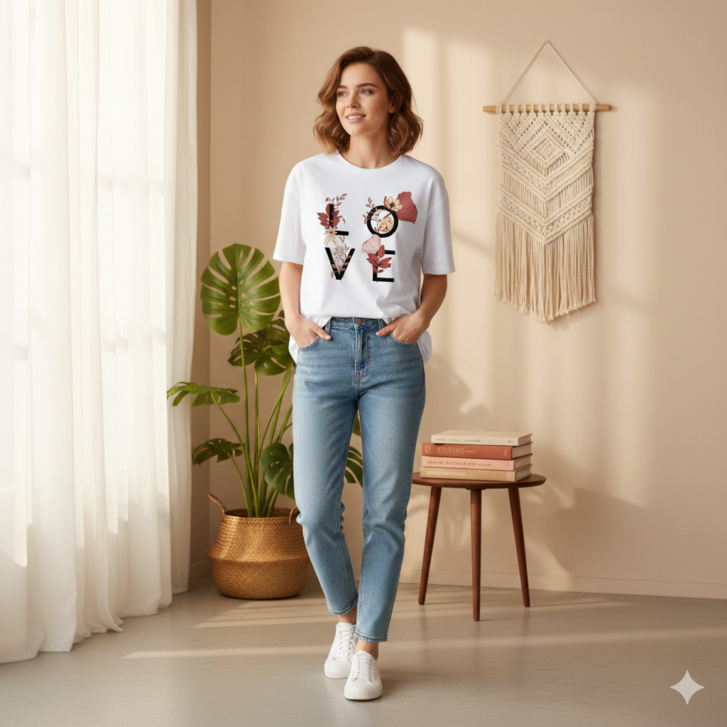 Aindri couture Oversize T-shirt Floral Love Print