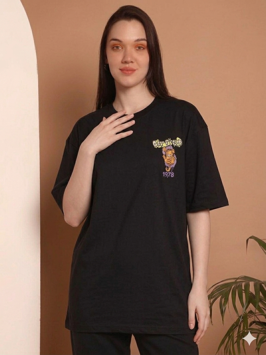 Aindri couture Oversized T-shirt Garfild Print Black Colour