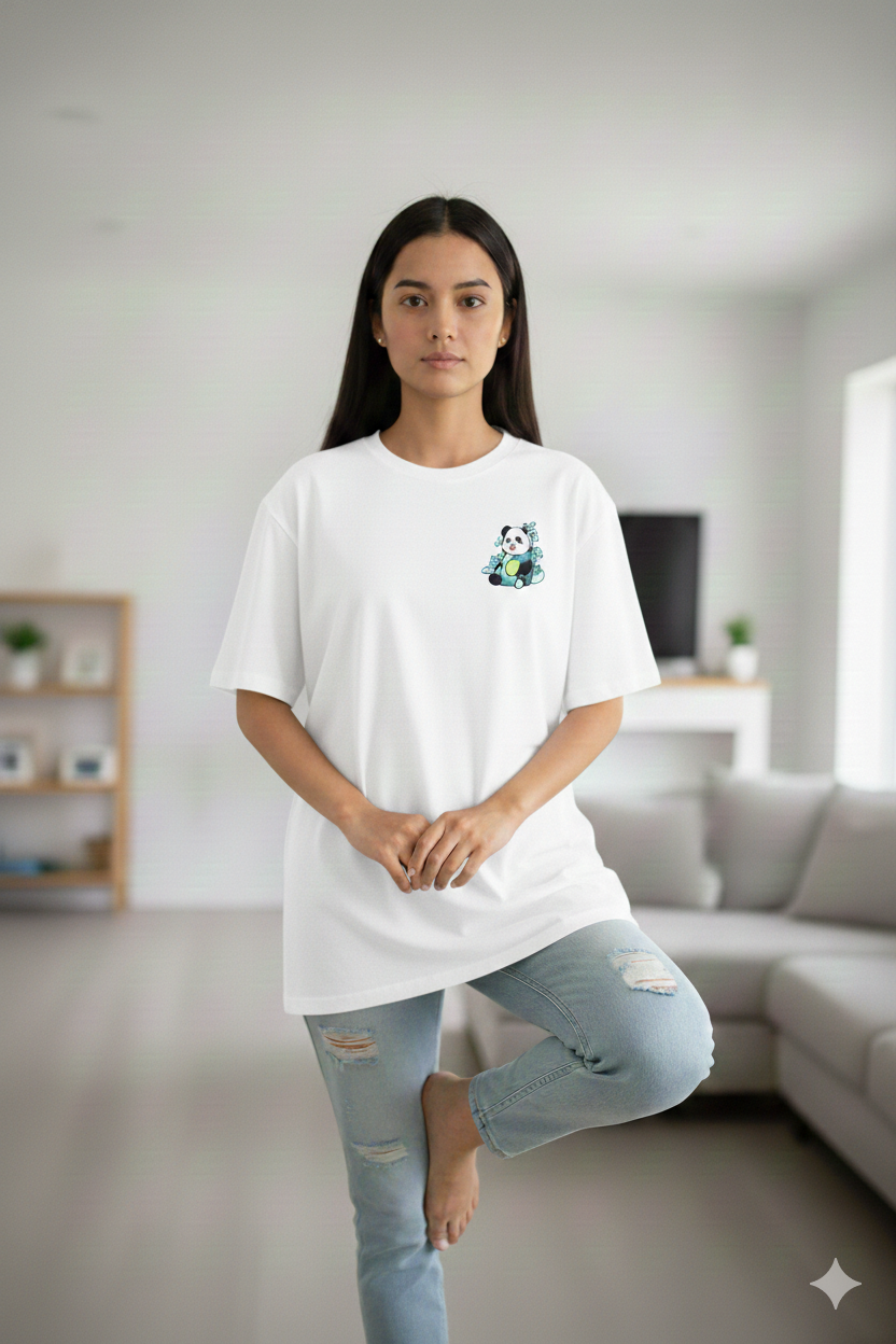 Aindri couture Oversized T-shirt White panda print