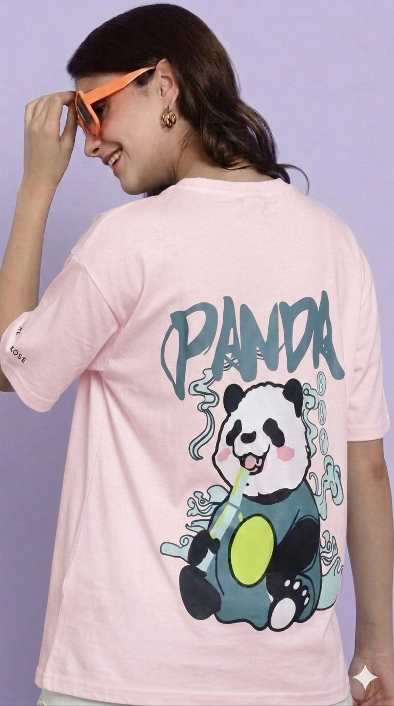 Aindri couture Oversize Panda print T-shirt Pink colour
