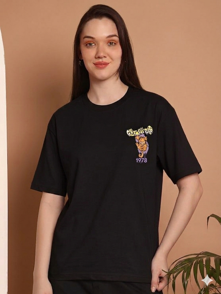 Aindri couture Oversized T-shirt Garfild Print Black Colour