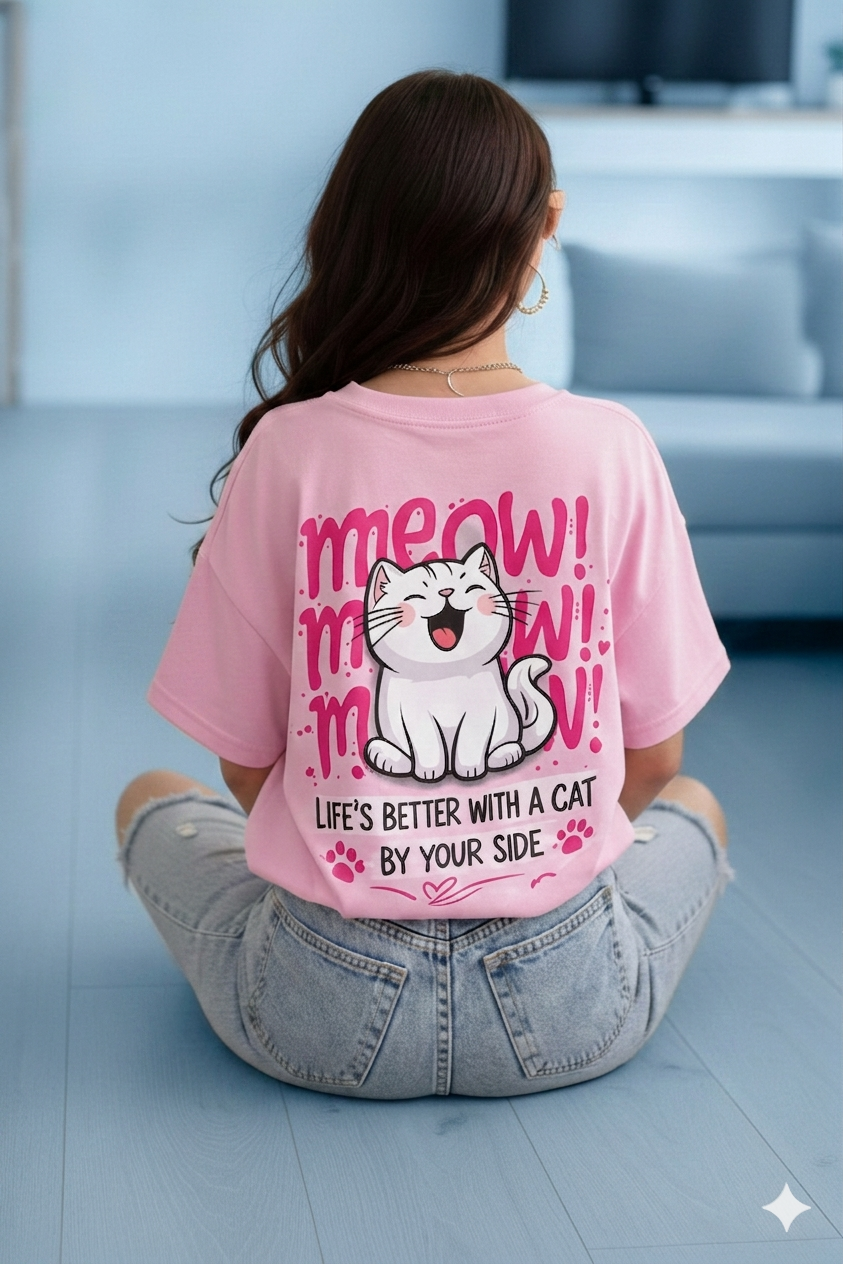 Aindri couture Oversize T-shirt Meow Print