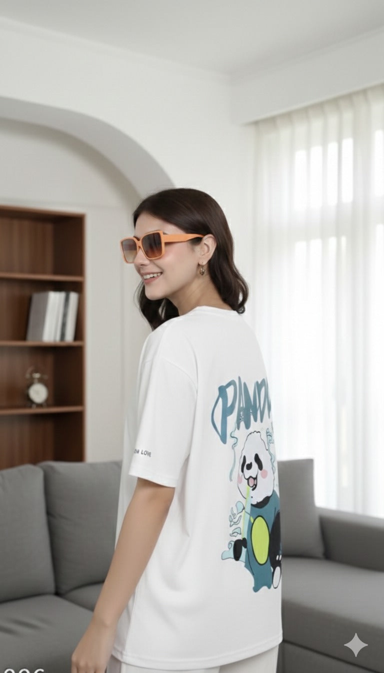 Aindri couture Oversized T-shirt White panda print